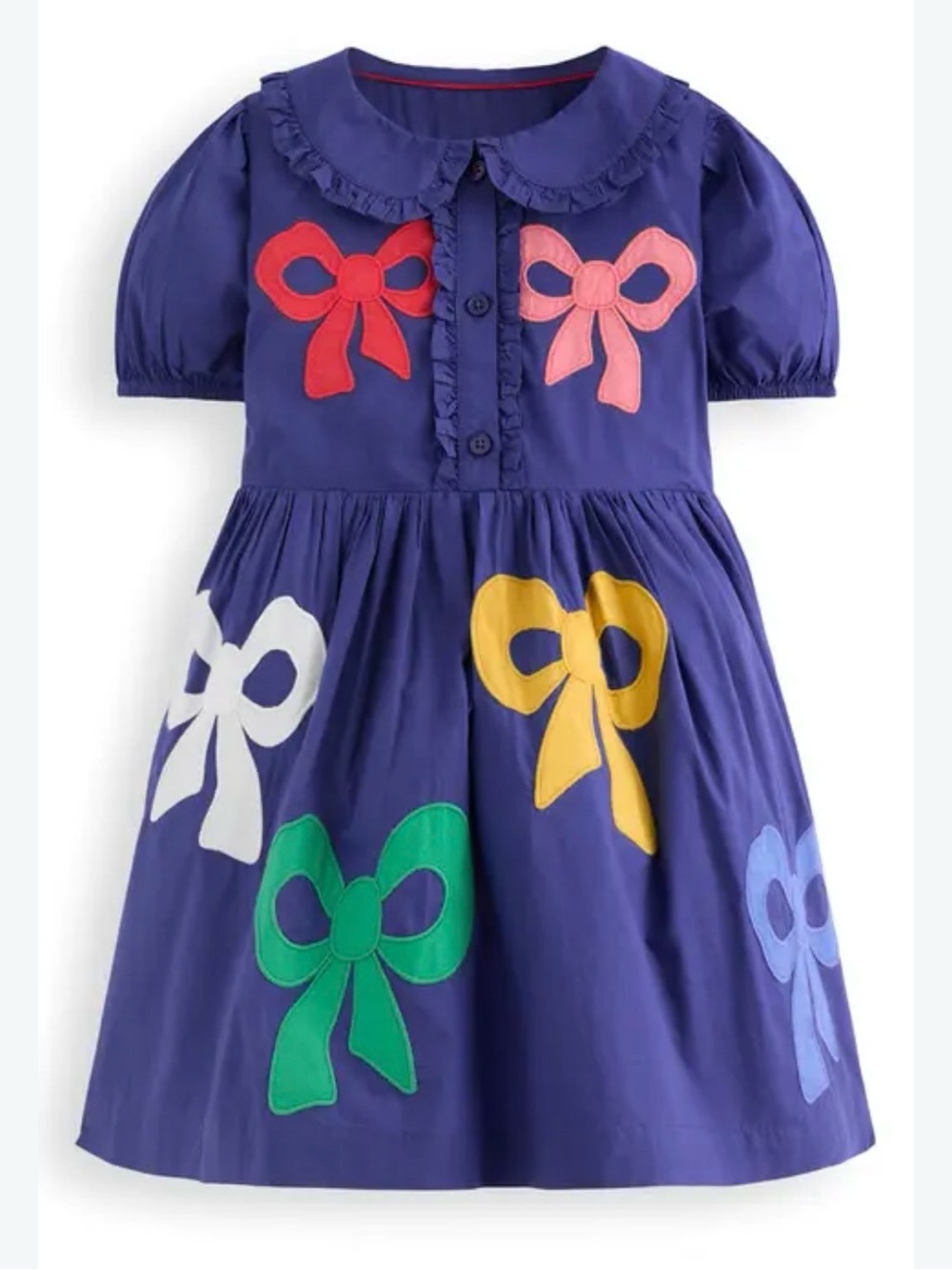 Mini Boden Navy Dress with Multicolor Bow Appliqués